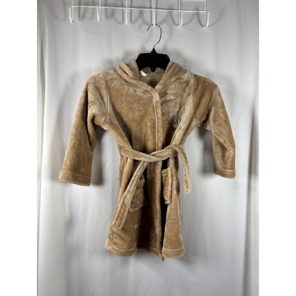 Kids Tan Puppy Dog Hooded‎ Fleece Bathrobe Woof Woof Embroidered Size 120 (5-6)